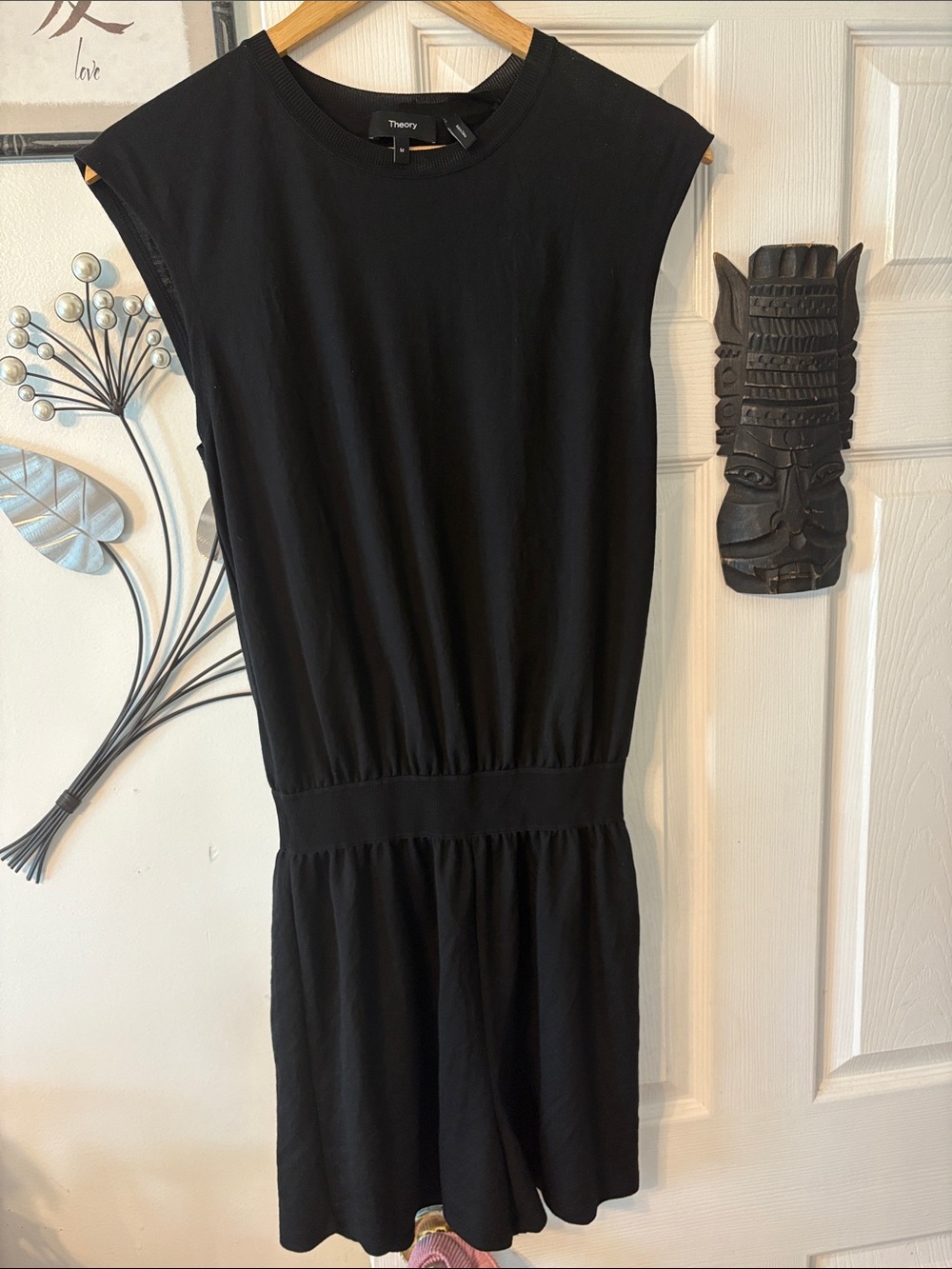 Theory Black Sleeveless Elastic-Waist Romper